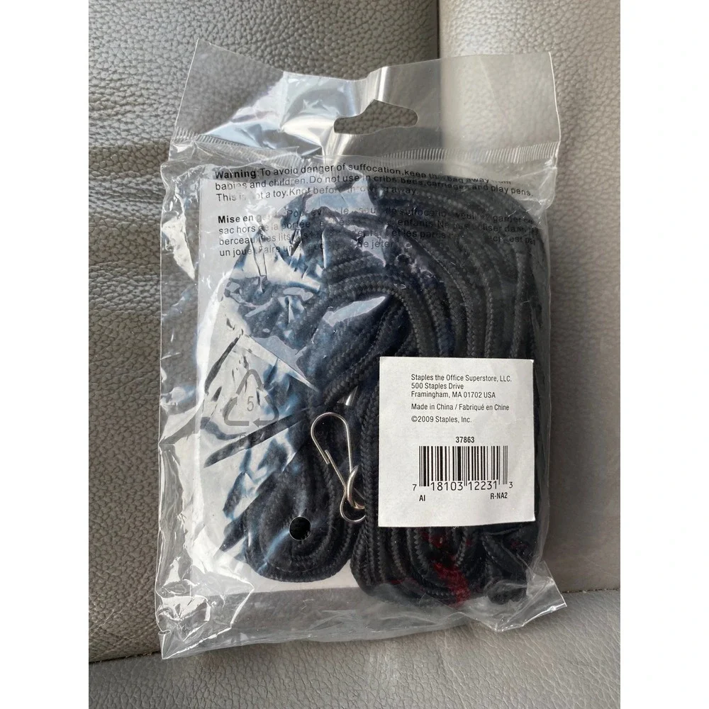 Staples Swivel Clip ID Badge Lanyards Black 36 Inch Round Woven Strap 12‎ Pack